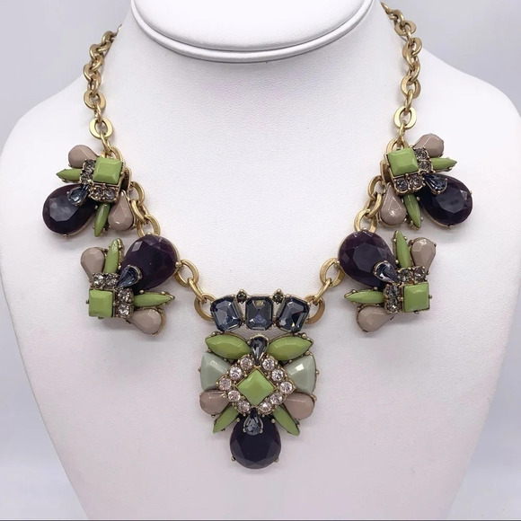 J. Crew Green Brown Taupe Jeweled Necklace - Picture 1 of 3